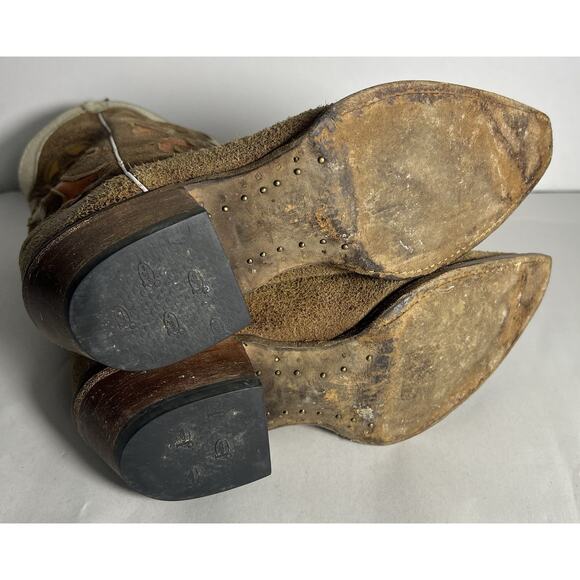 Vintage Justin Cowboy Boots Brown Orange Suede Leather Womens Size 8.5B Western - Picture 10 of 13